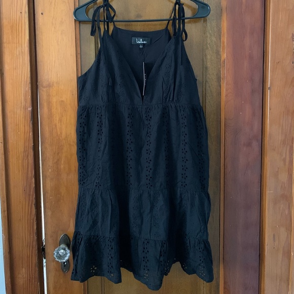 Lulu’s Eyelet Black Dress - Picture 3 of 6